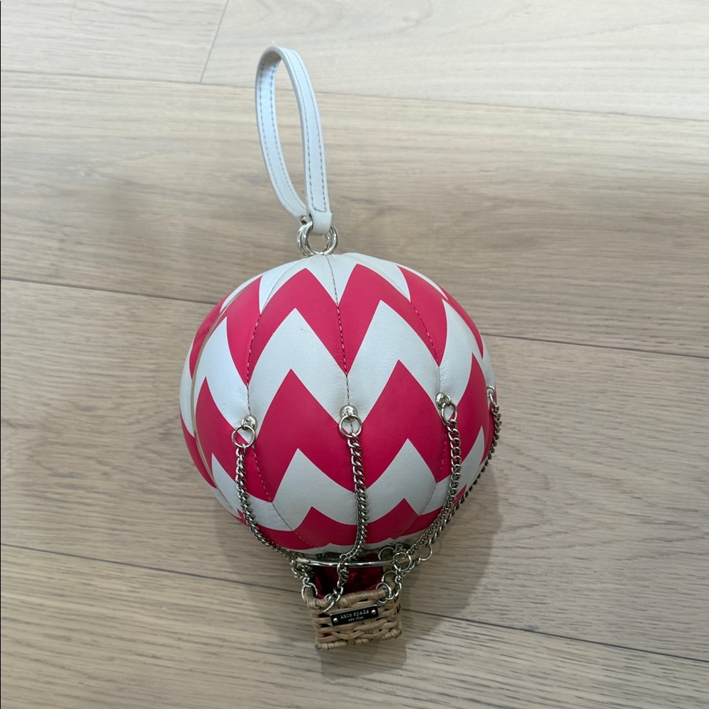 Kate Spade Pink and White Chevron Balloon Purse